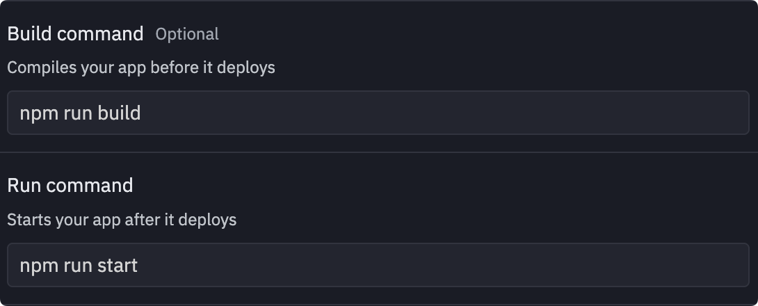 Build and run command configuration